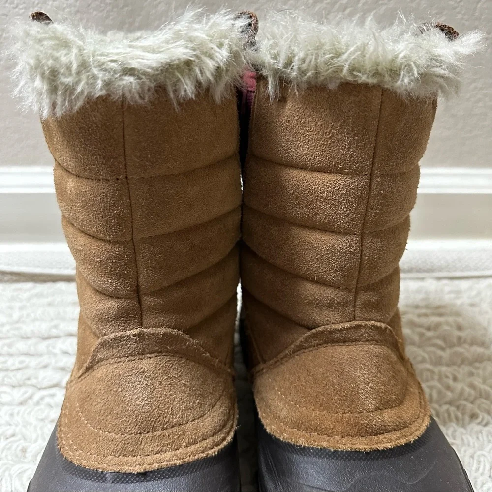 NORTH FACE girls’ brown suede leather faux fur lined Shellista snow boots 3